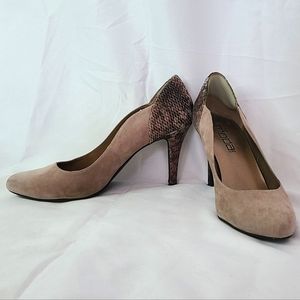 Beige Suede Snakeskin Heels Size 8